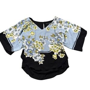 WHBM White House Black Market Top Womens S Blue Floral Kimono Sleeve Career